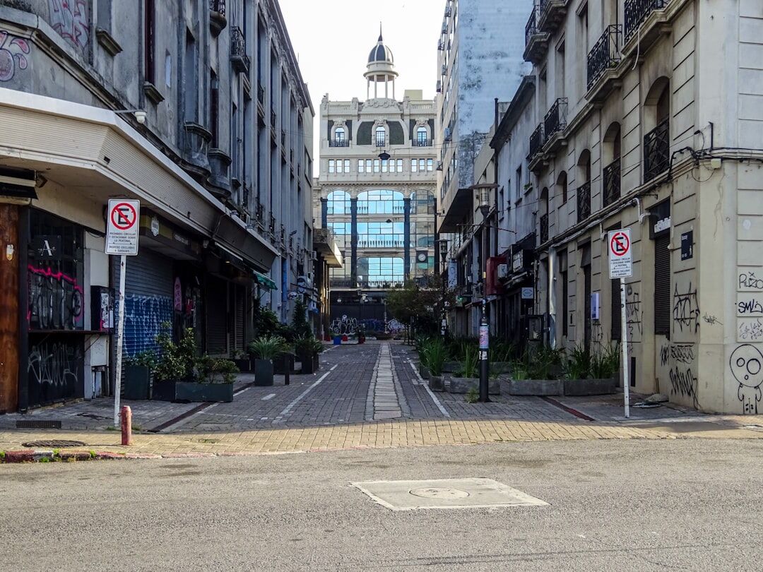 Elegant boutique storefront entrance in Montevideo old town
