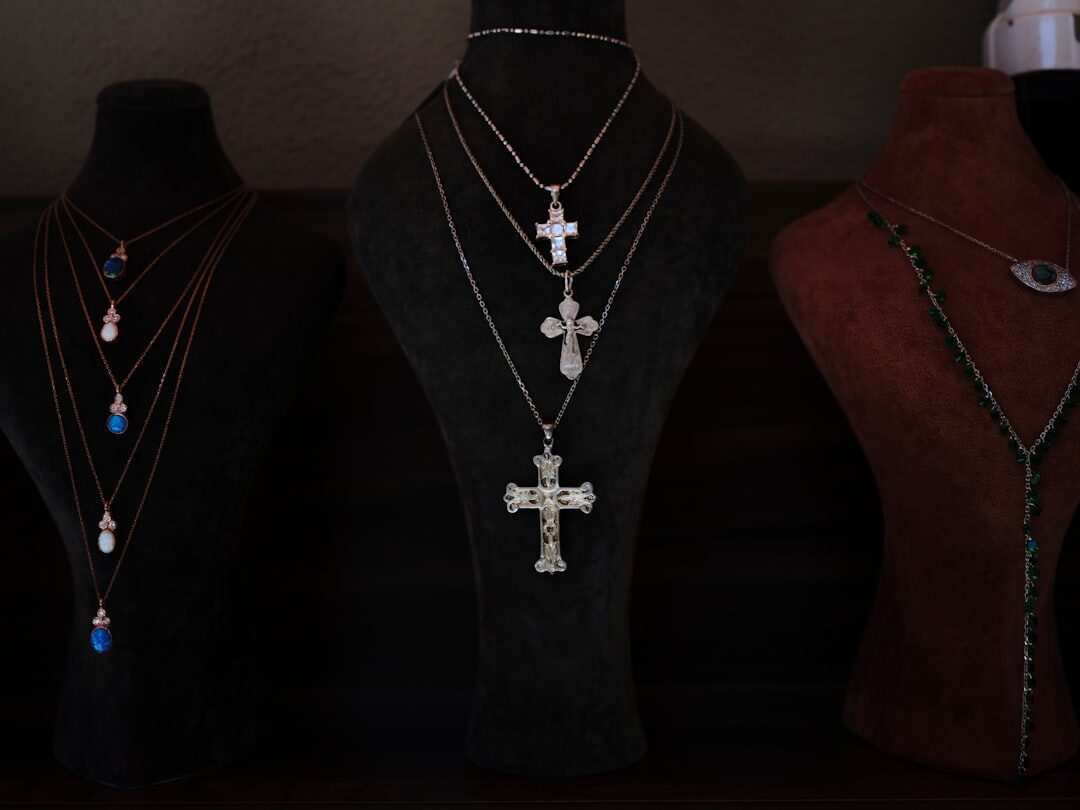 luxury gemstone necklace display